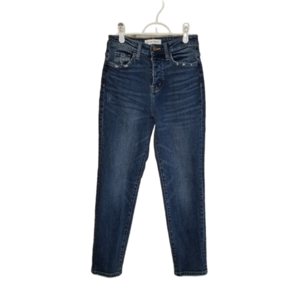 Flying Monkey Womens Distressed Tapered Buttonfly Blue Jeans Label Reads Size 25